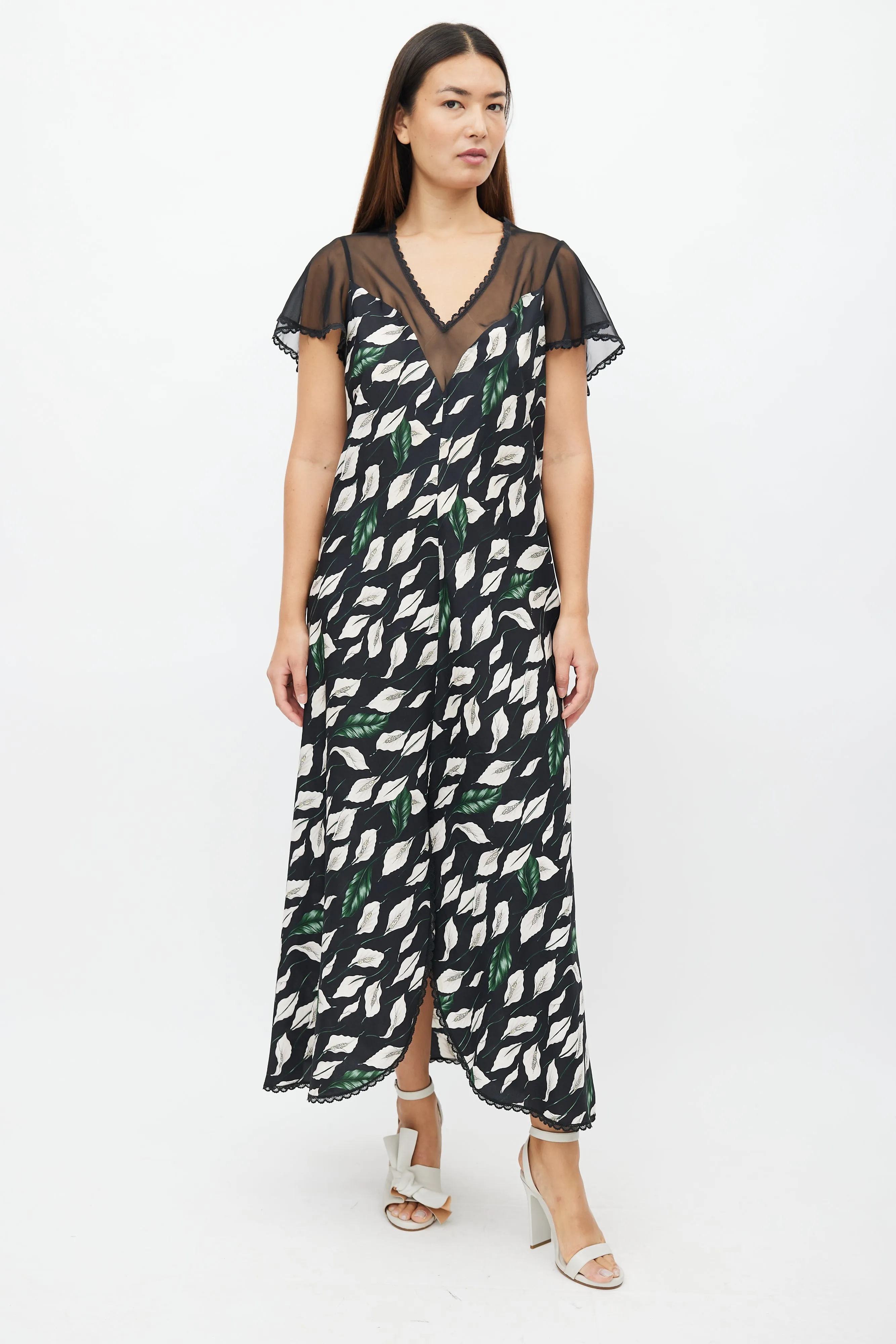 1990s Black & Multi Floral Dress