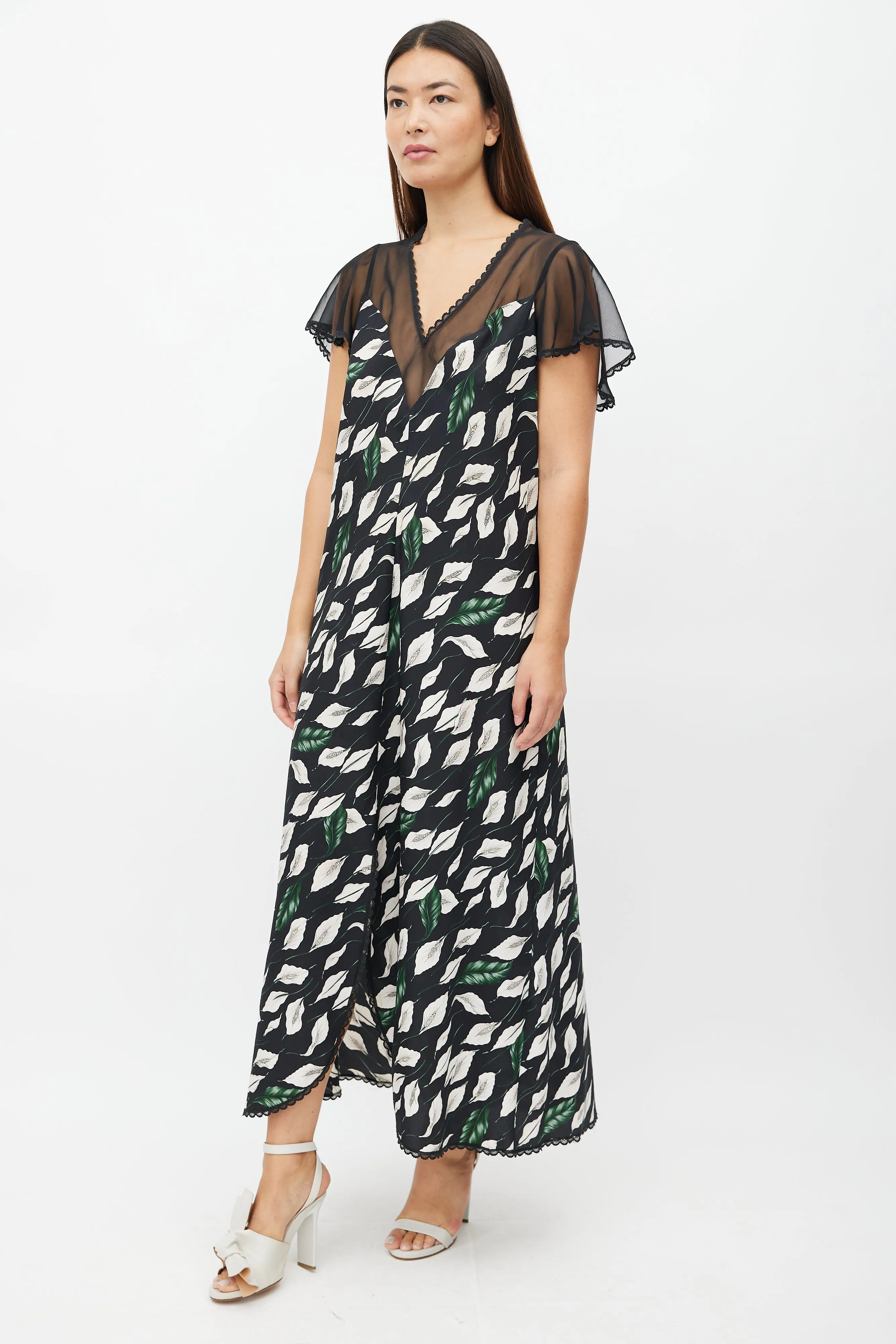 1990s Black & Multi Floral Dress