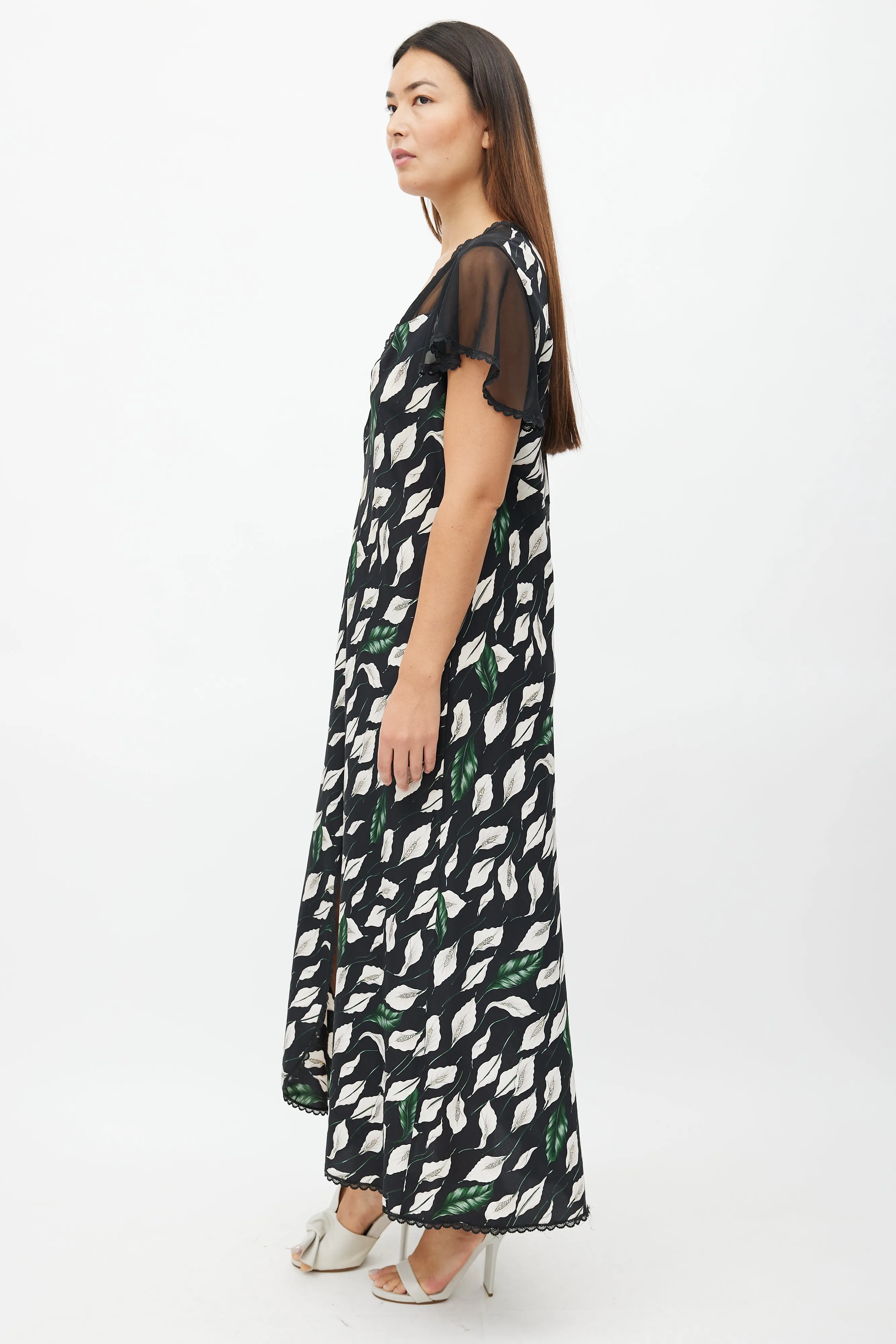 1990s Black & Multi Floral Dress
