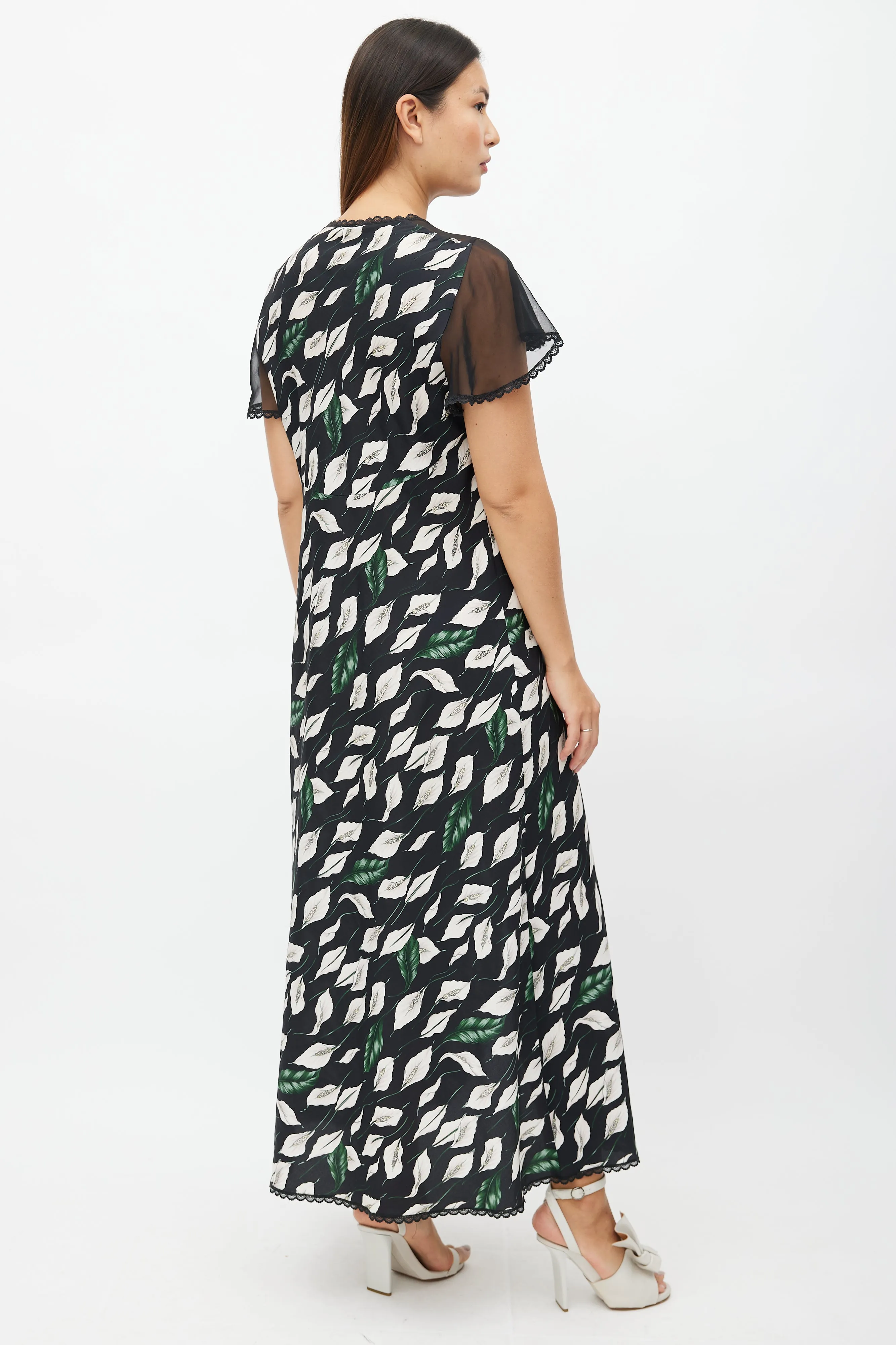 1990s Black & Multi Floral Dress