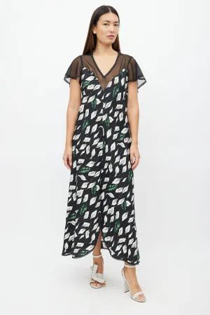 1990s Black & Multi Floral Dress