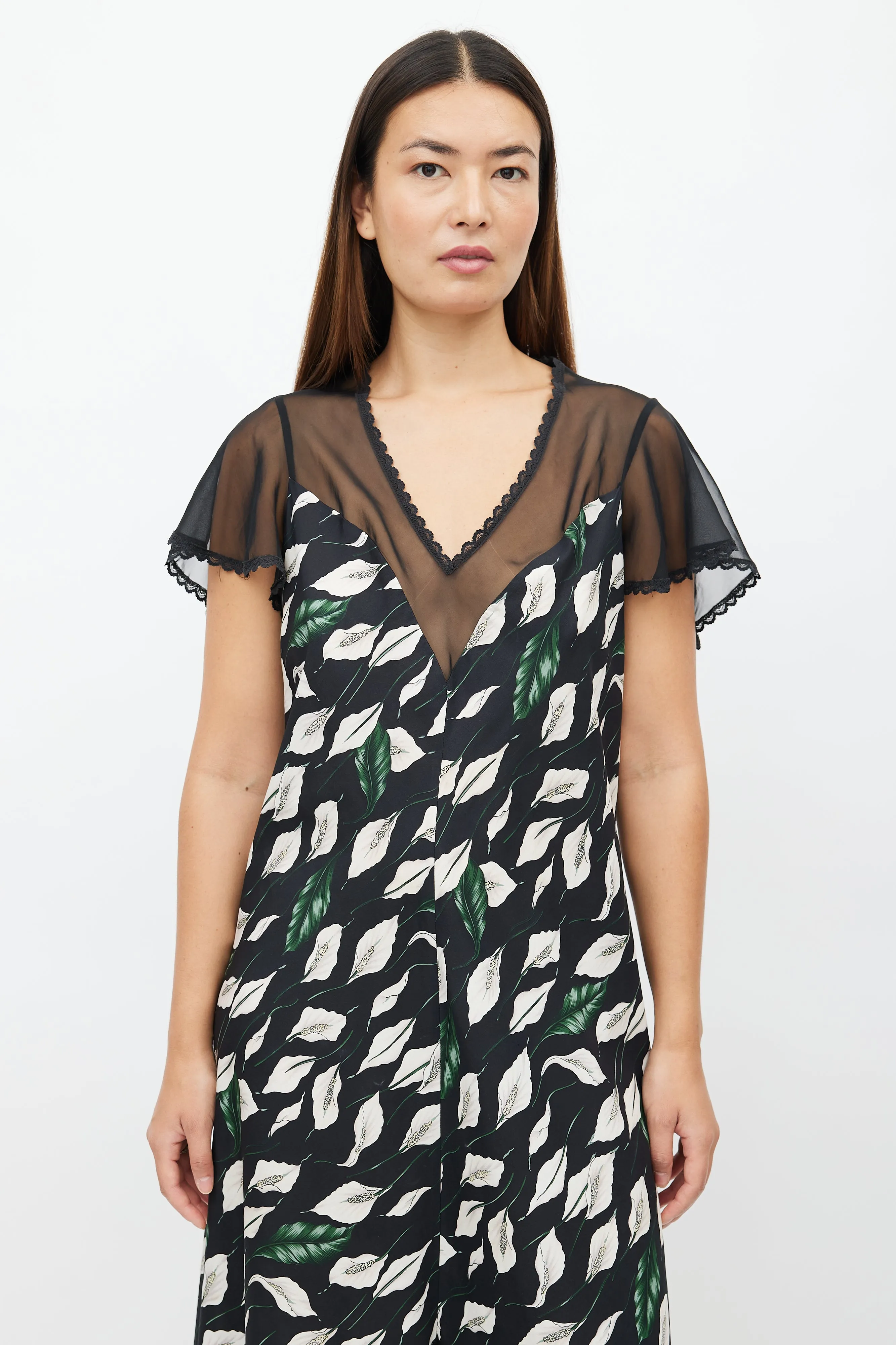 1990s Black & Multi Floral Dress