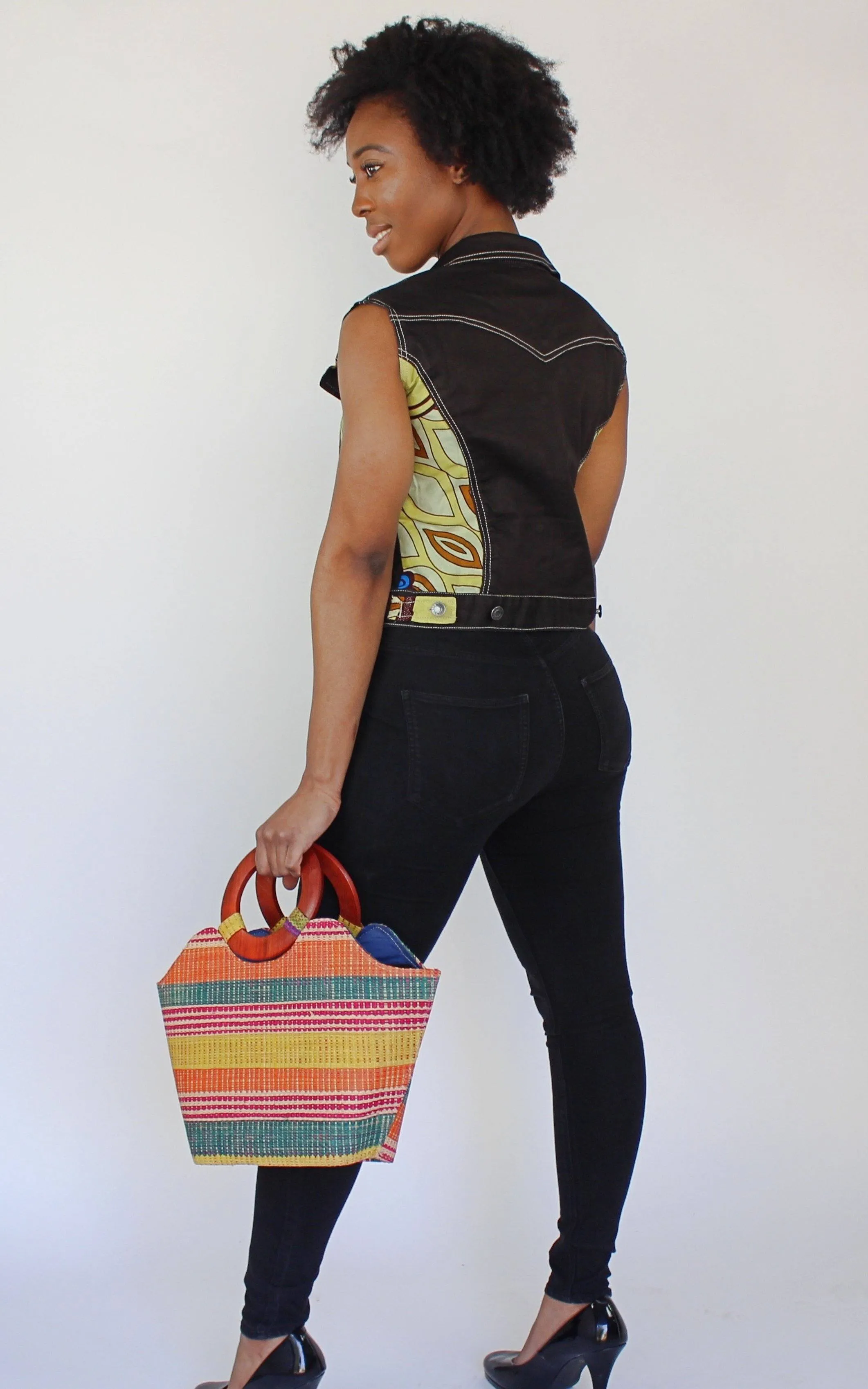 African Print Ekua Denim Short Sleeve Jacket