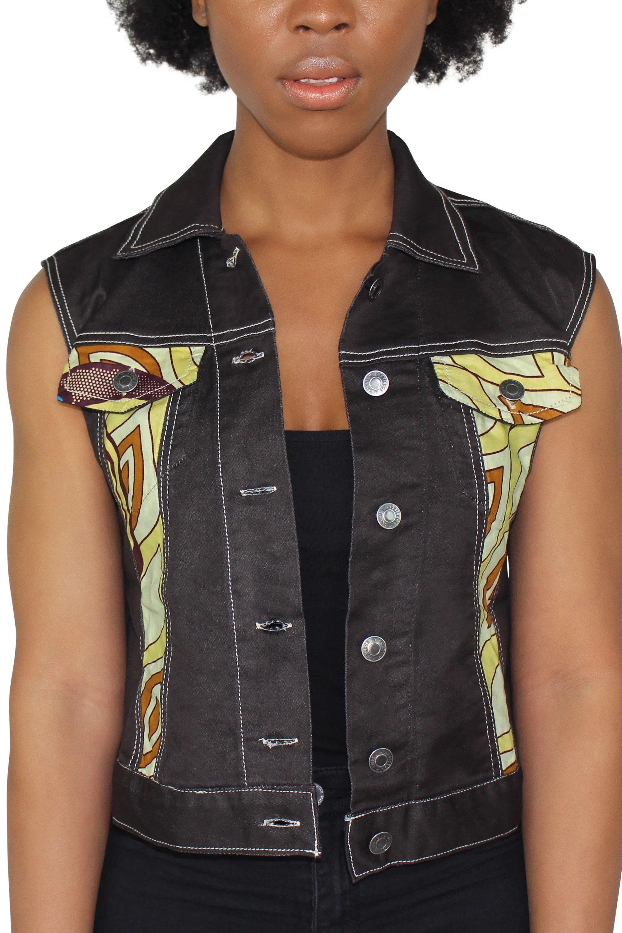 African Print Ekua Denim Short Sleeve Jacket