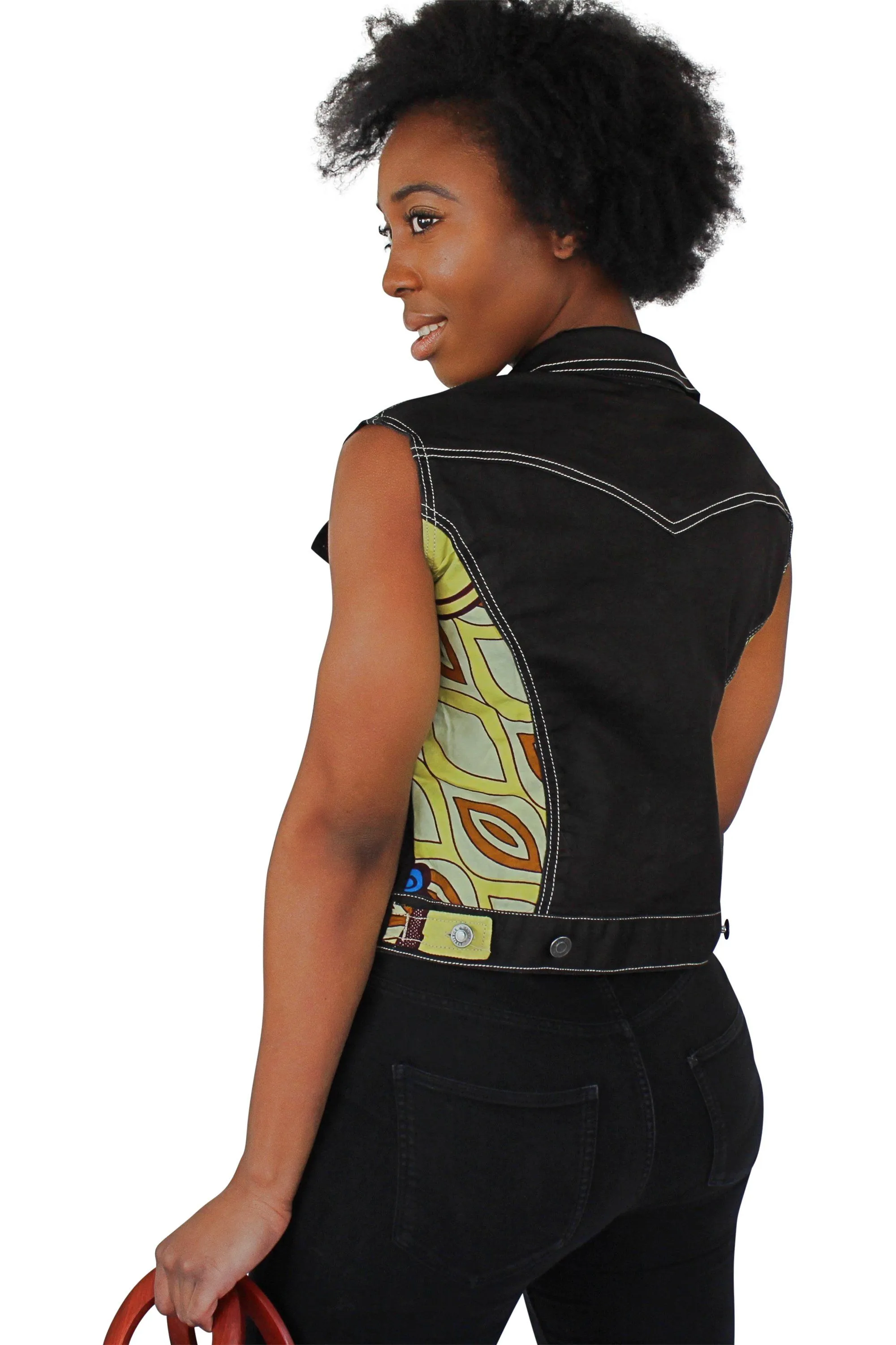 African Print Ekua Denim Short Sleeve Jacket