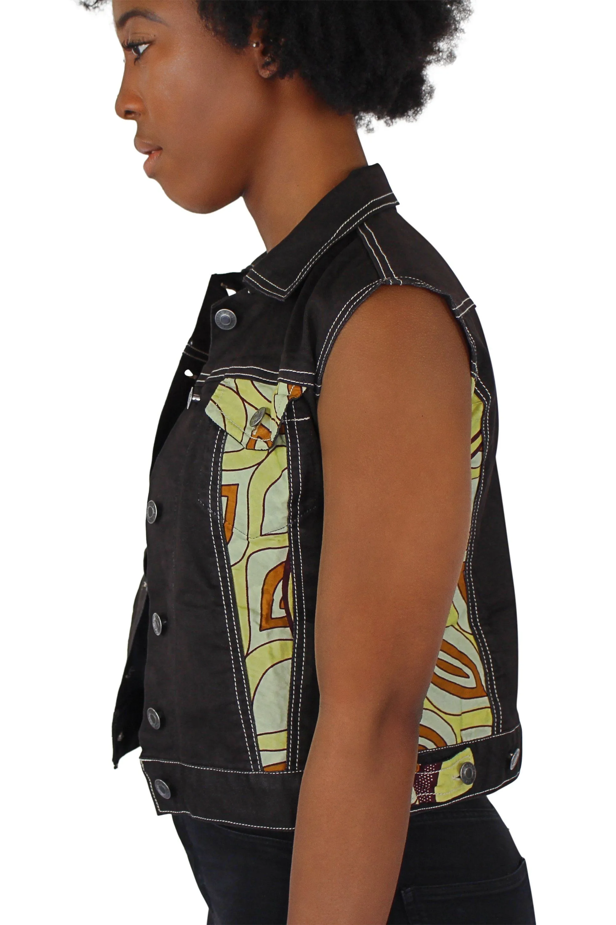 African Print Ekua Denim Short Sleeve Jacket