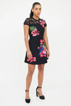 Black & Pink Floral Lace Dress