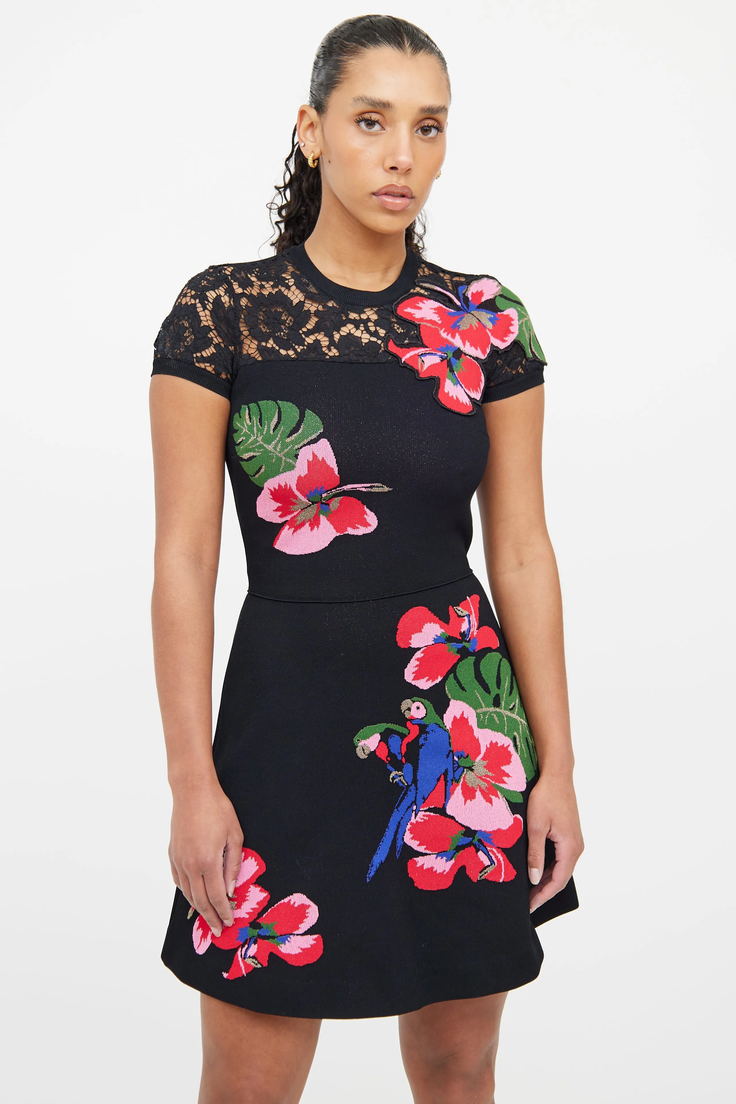 Black & Pink Floral Lace Dress