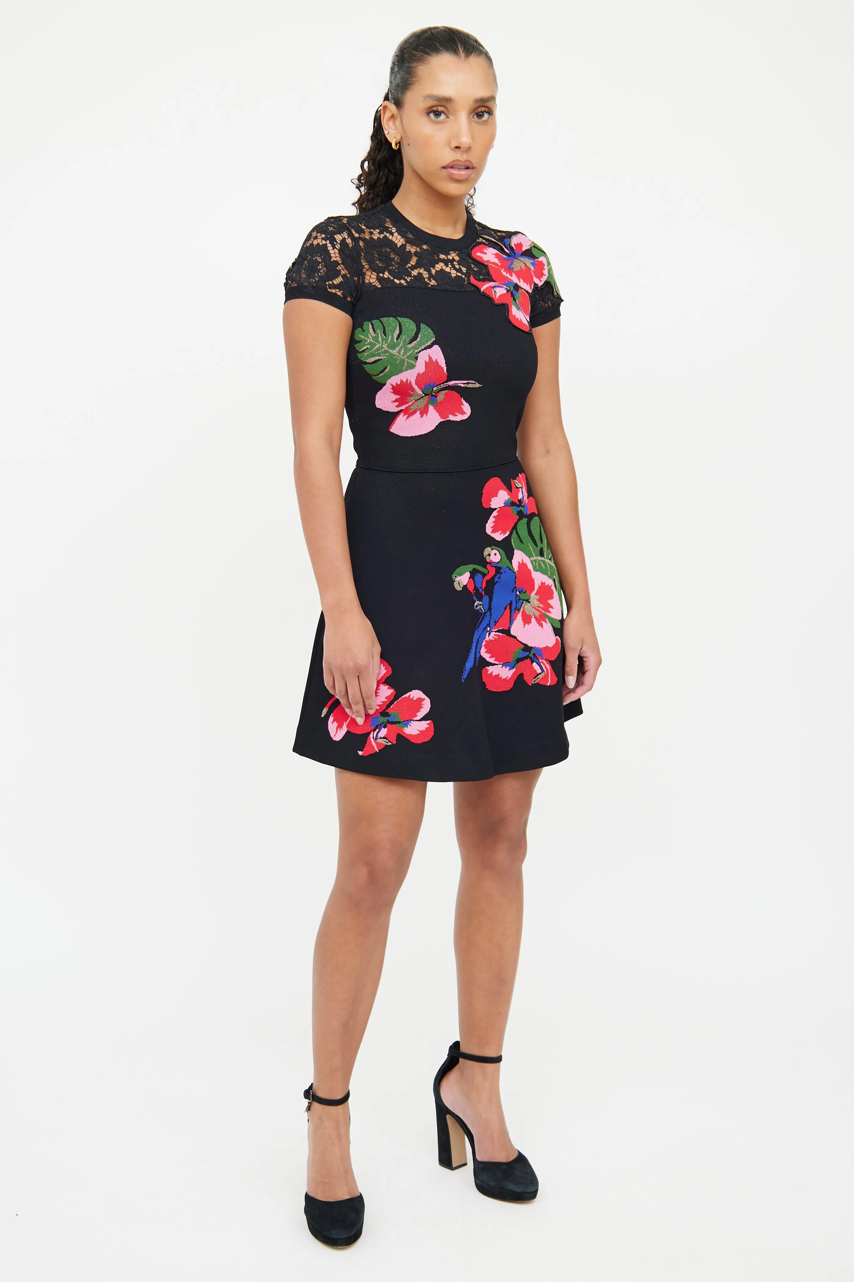 Black & Pink Floral Lace Dress