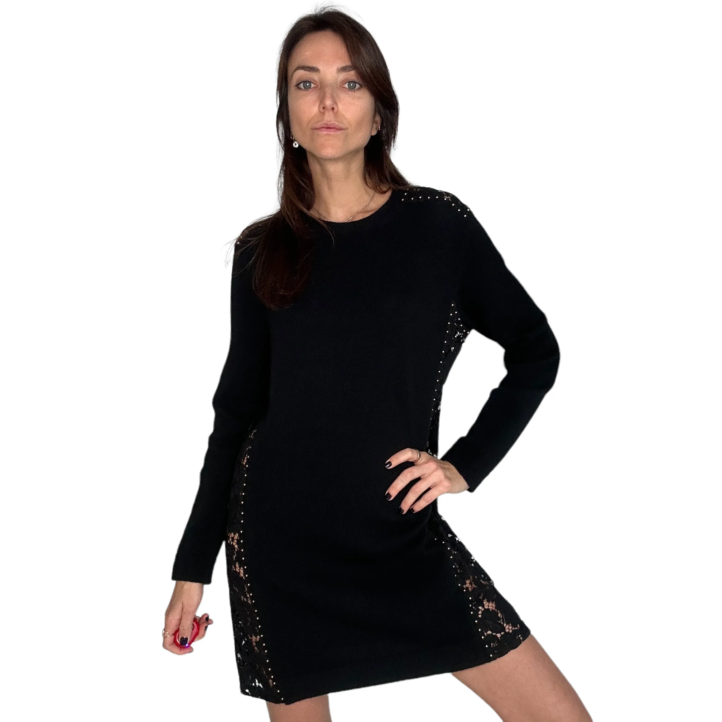 Black Dress with Lace & Studs - M
