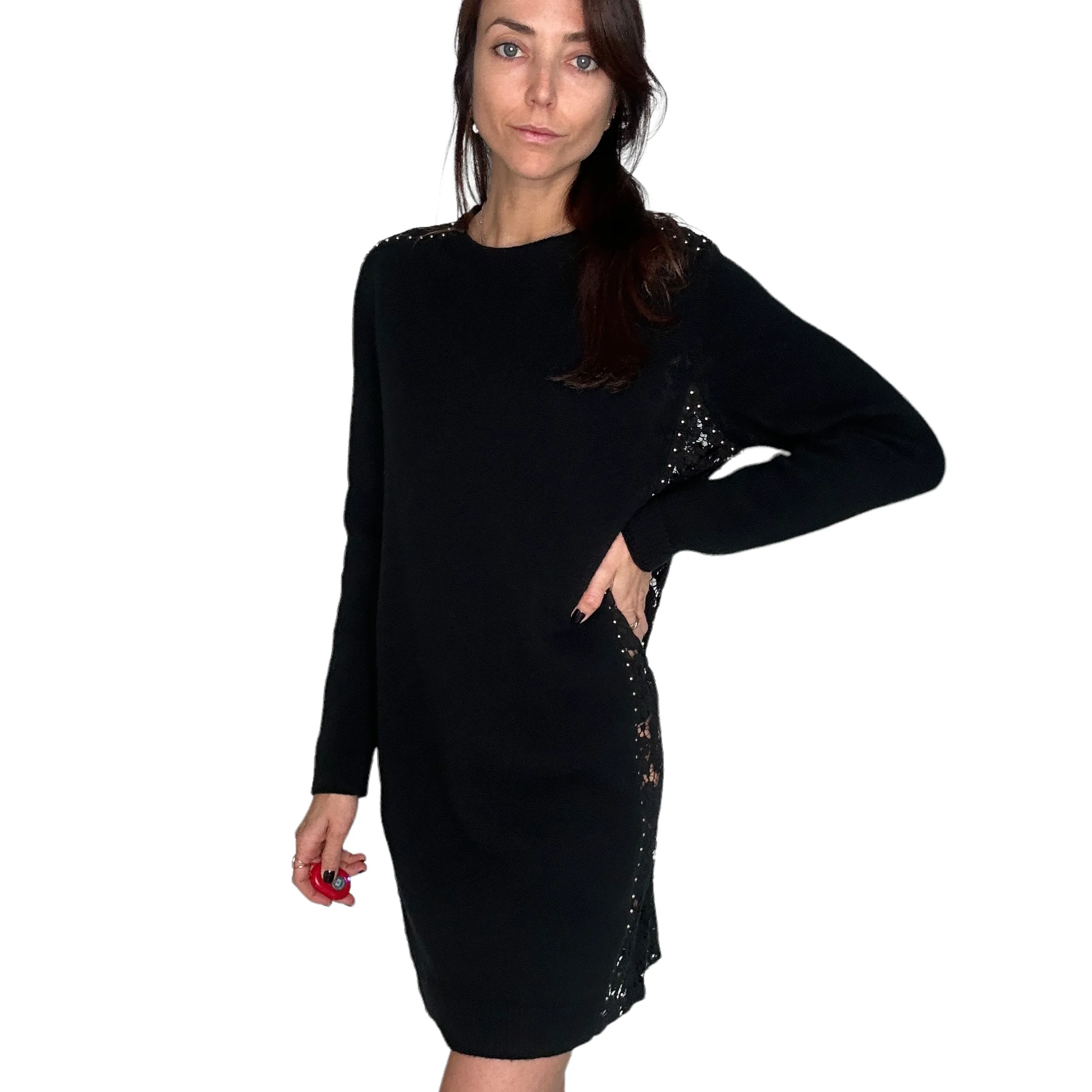 Black Dress with Lace & Studs - M