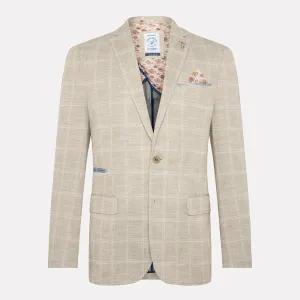 Blazer Travel Check Slim Fit Cotton Blend Jacket / Sand