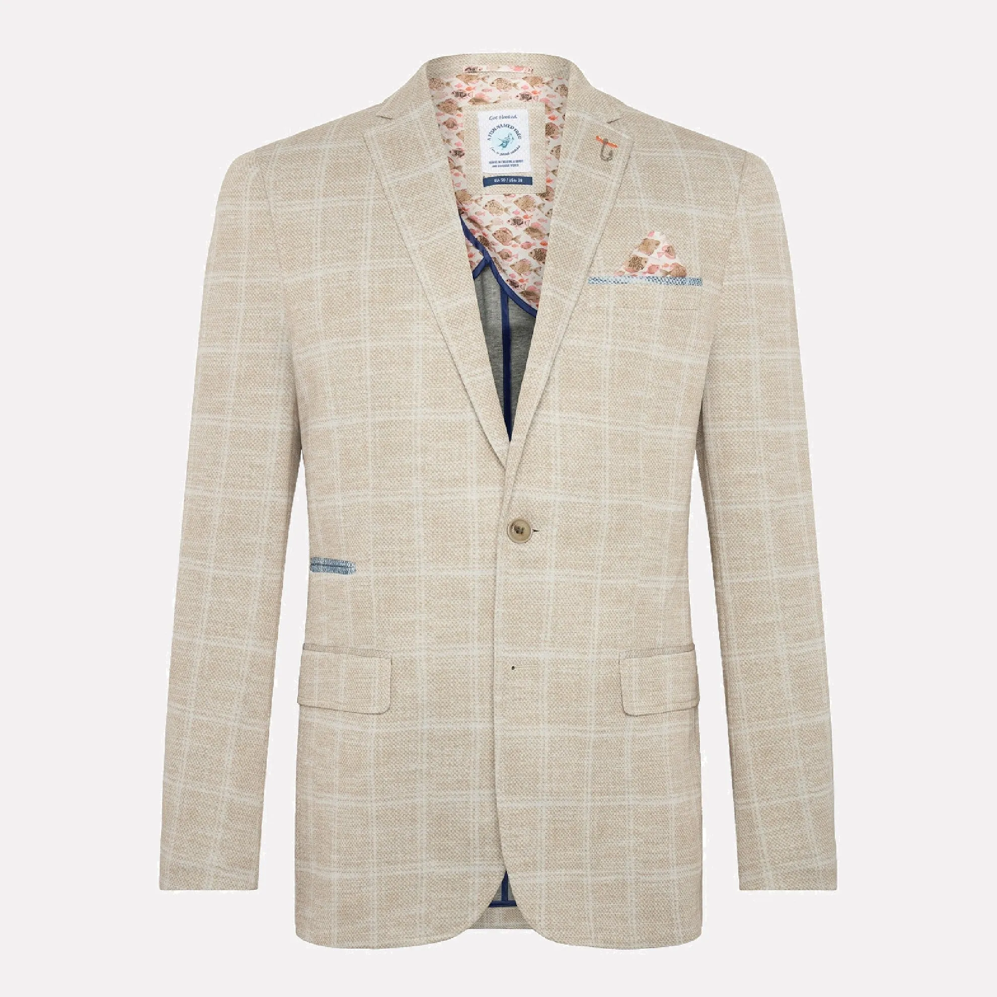 Blazer Travel Check Slim Fit Cotton Blend Jacket / Sand