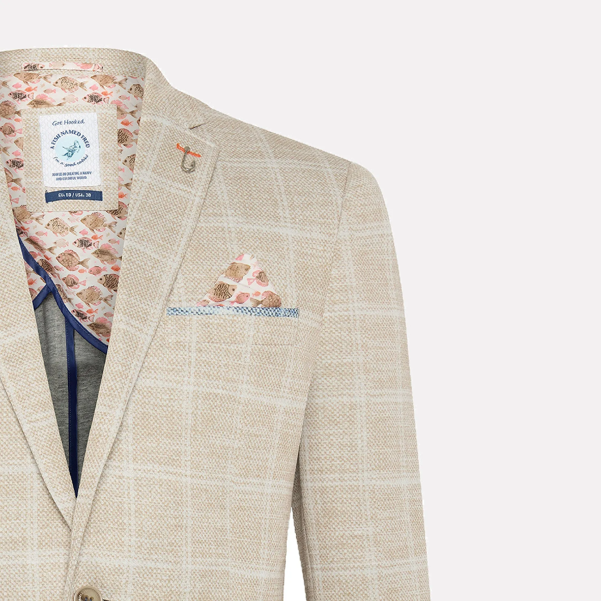 Blazer Travel Check Slim Fit Cotton Blend Jacket / Sand