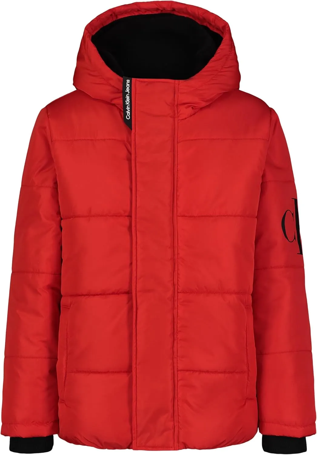 Calvin Klein Boys' Heavy Weight Hooded Bubble Jacket with Polar Fleece Lining
