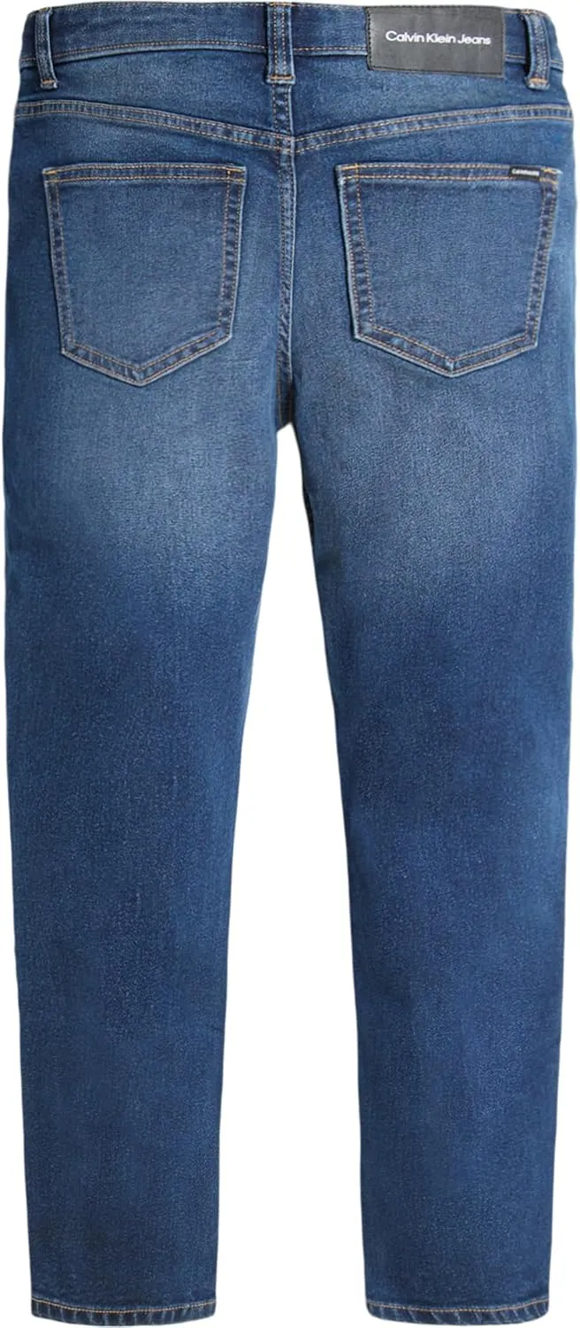 Calvin Klein Boys' Slim Fit Straight Leg Stretch Denim Jeans, 5-Pocket Style, Zipper Fly & Button Closure