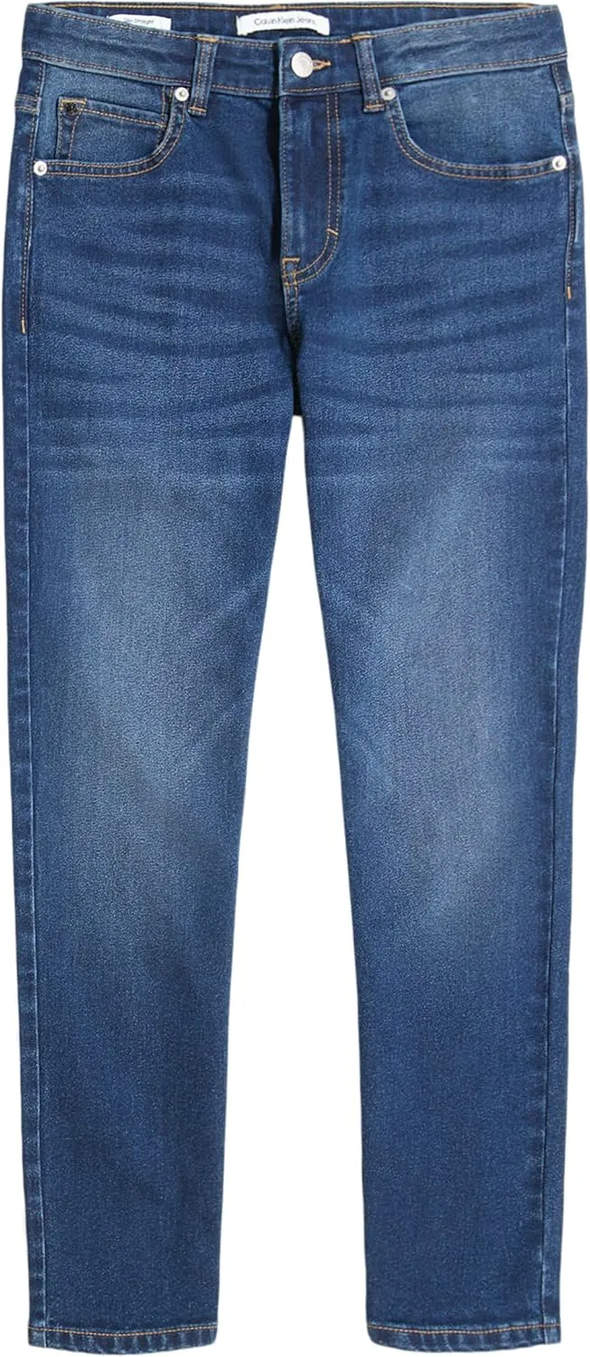 Calvin Klein Boys' Slim Fit Straight Leg Stretch Denim Jeans, 5-Pocket Style, Zipper Fly & Button Closure