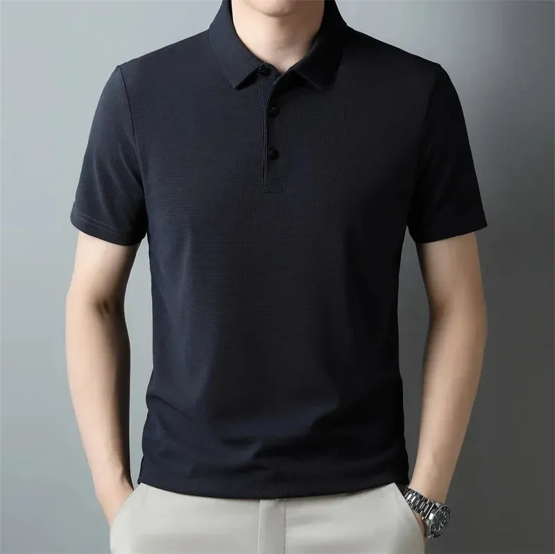 Casual Solid Color Waffle Short Sleeve Polo Shirt