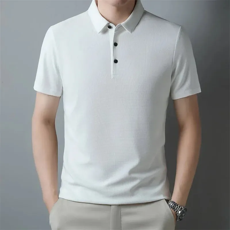 Casual Solid Color Waffle Short Sleeve Polo Shirt