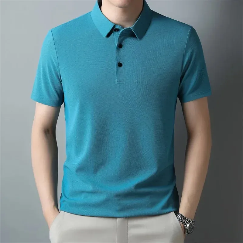 Casual Solid Color Waffle Short Sleeve Polo Shirt