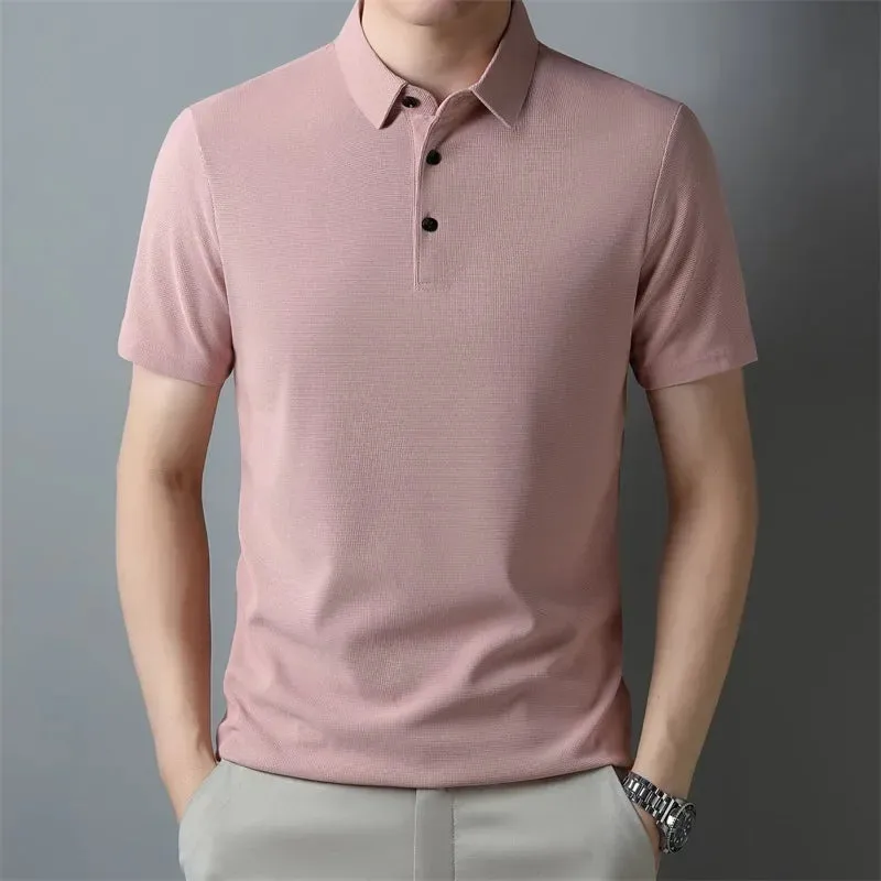 Casual Solid Color Waffle Short Sleeve Polo Shirt