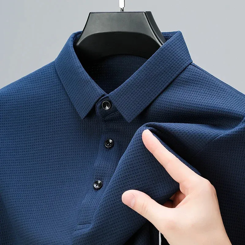 Casual Solid Color Waffle Short Sleeve Polo Shirt