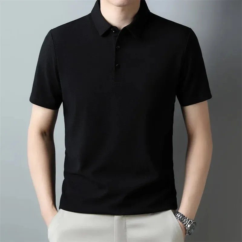 Casual Solid Color Waffle Short Sleeve Polo Shirt
