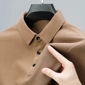 Casual Solid Color Waffle Short Sleeve Polo Shirt