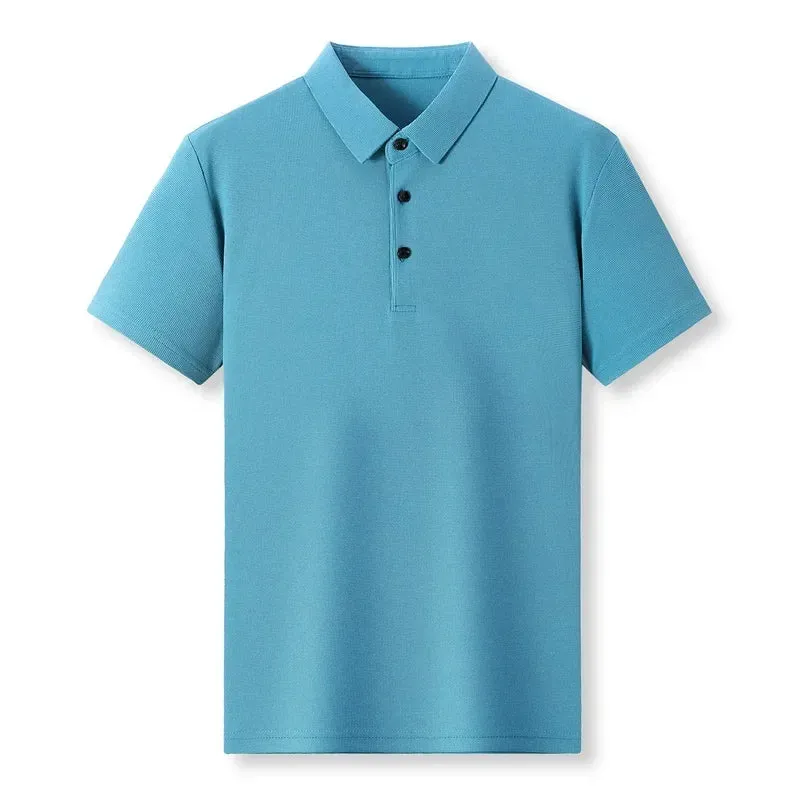 Casual Solid Color Waffle Short Sleeve Polo Shirt