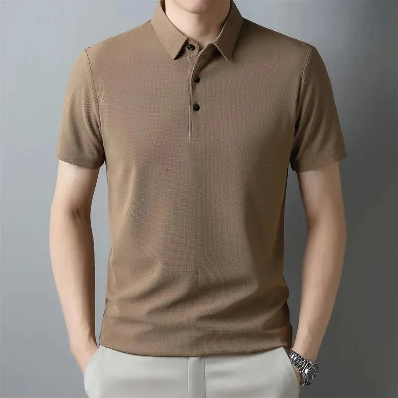 Casual Solid Color Waffle Short Sleeve Polo Shirt