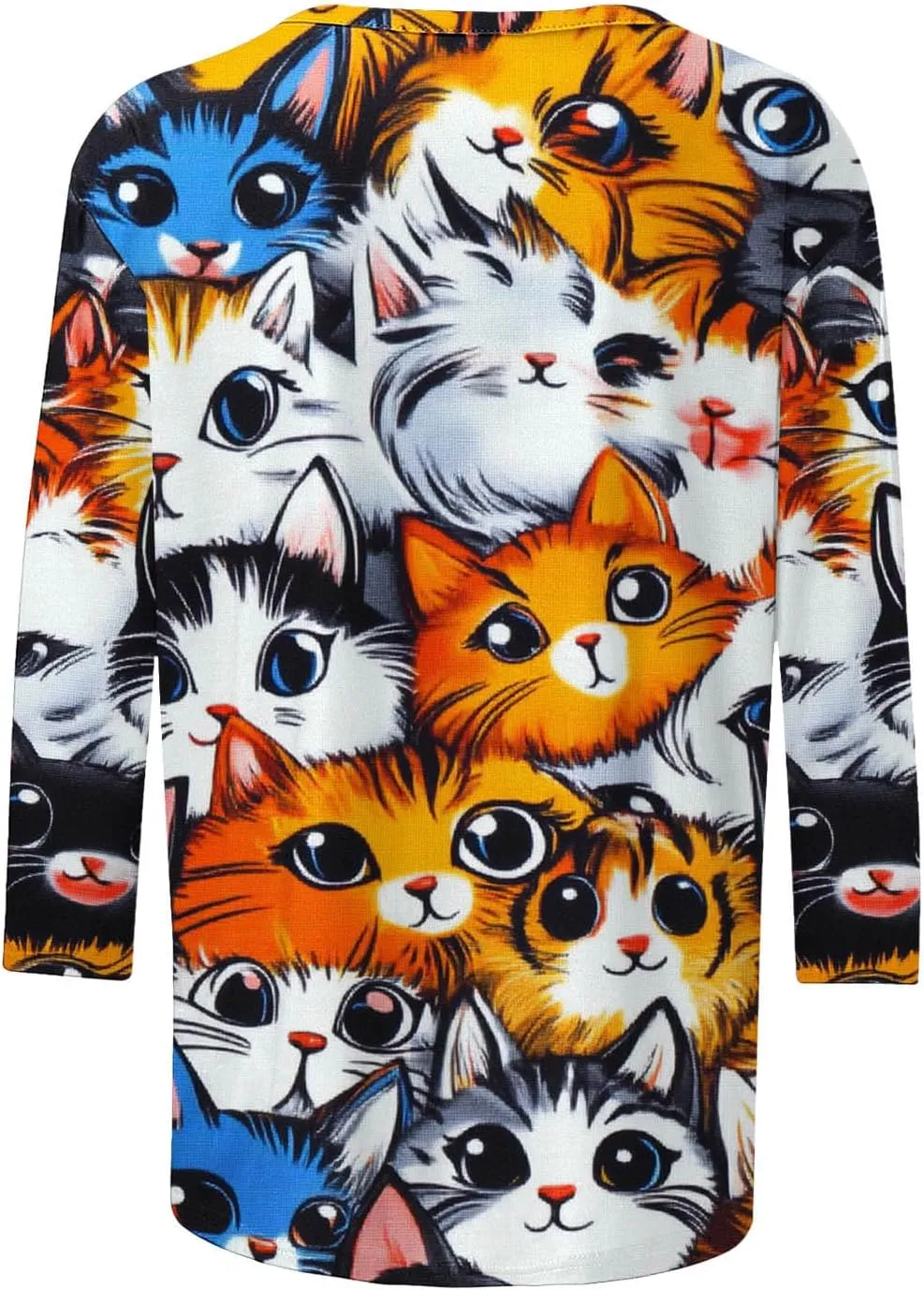 Cat Shirts Women's 3/4 Sleeve Tops Cute Funny Graphic Crewneck Tees Summer Loose Fit Casual Blouses Cat Lover Gifts