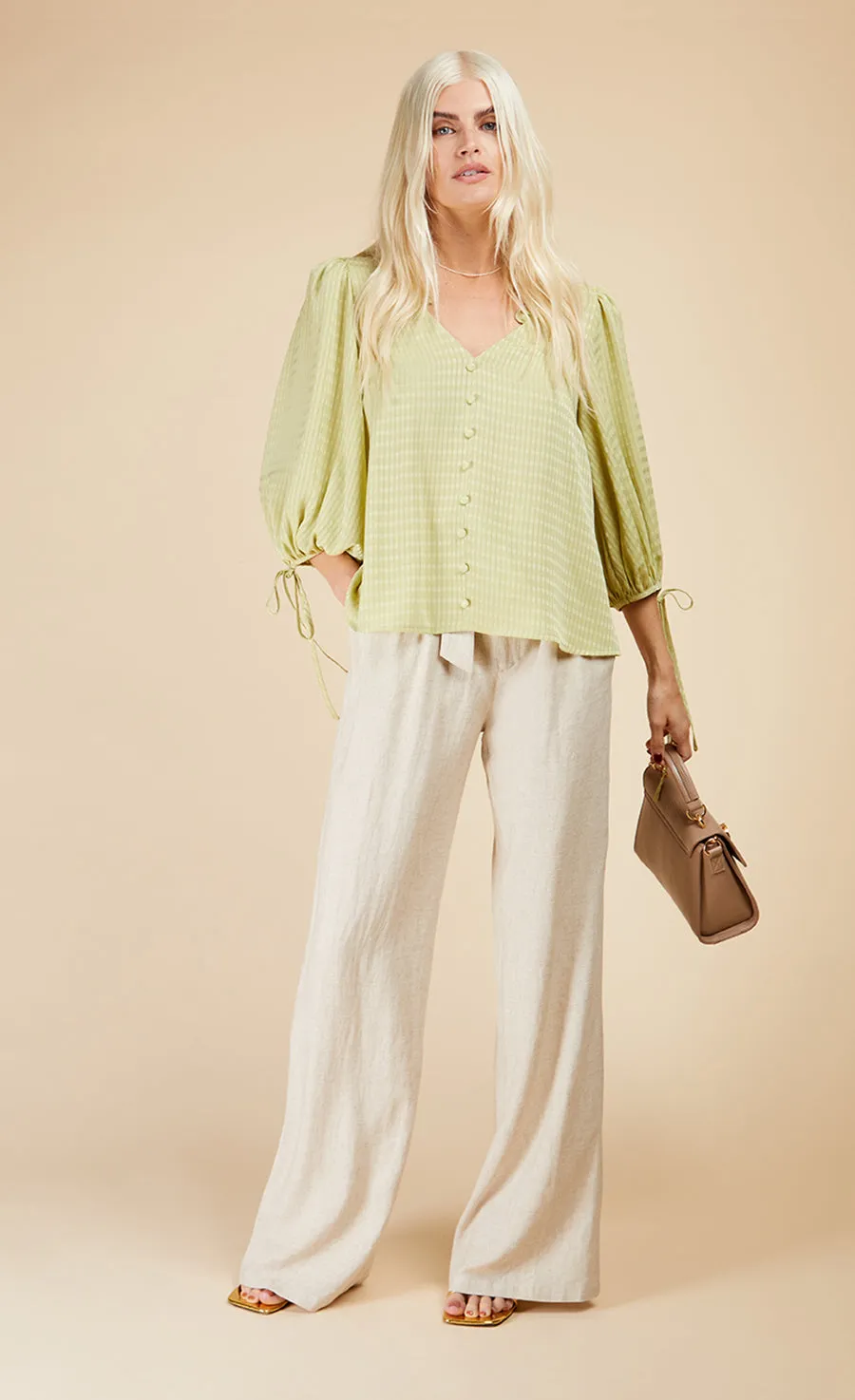 Chartreuse Check Button Detail Top