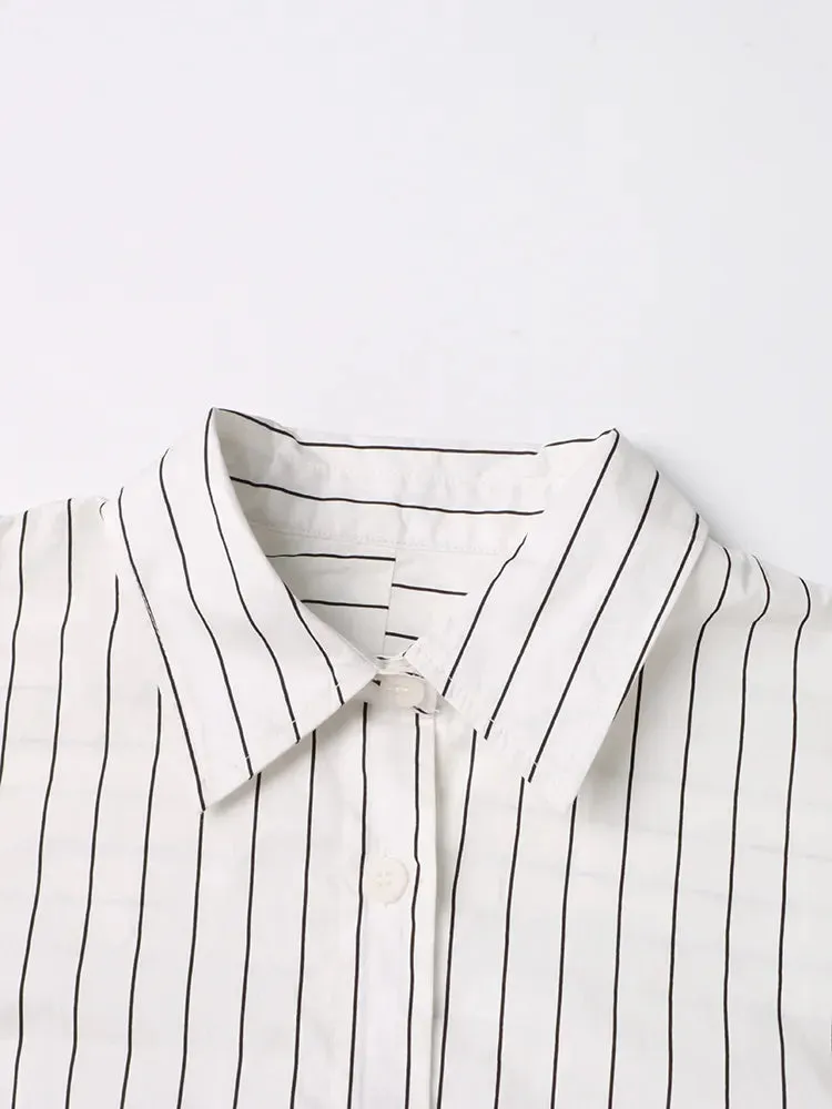 Colorblock Striped Casual Loose Blouses For Women Lapel Long Sleeve Patchwork Single Breasted Blouse Female