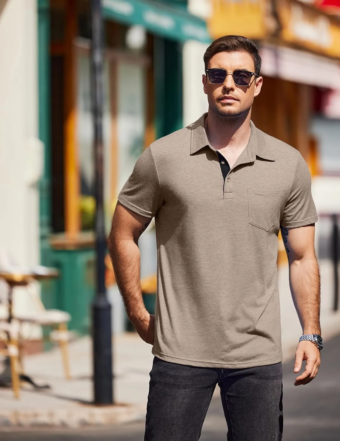 COOFANDY Men Short Sleeve Polo Shirt Casual Summer Collar Shirts Dress Button Polo T Shirt Classic Golf Shirts