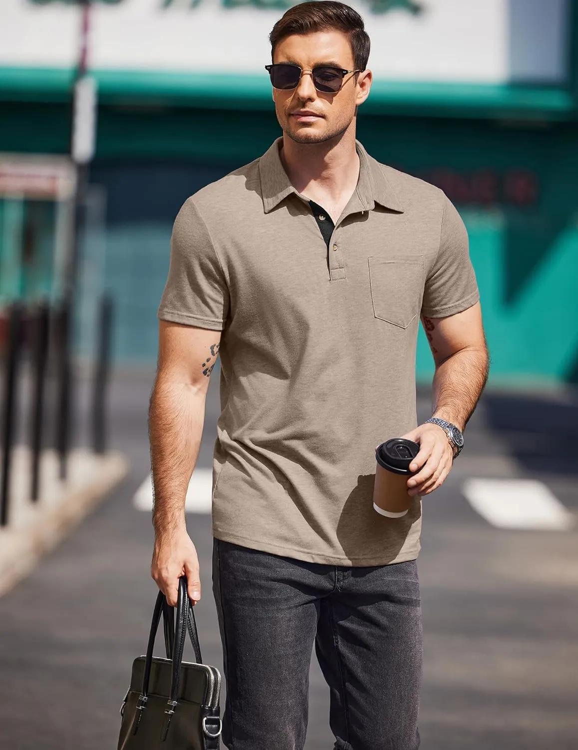 COOFANDY Men Short Sleeve Polo Shirt Casual Summer Collar Shirts Dress Button Polo T Shirt Classic Golf Shirts