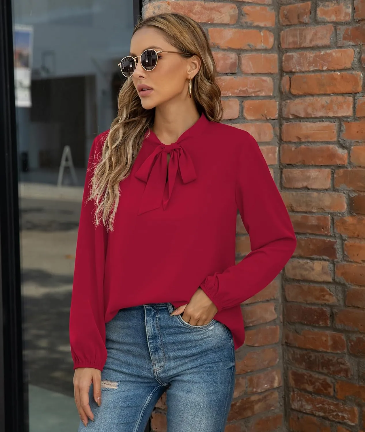 CZYINXIAN Womens Dressy Chiffon Blouse Business Work Casual Tie Neck Shirt Tops