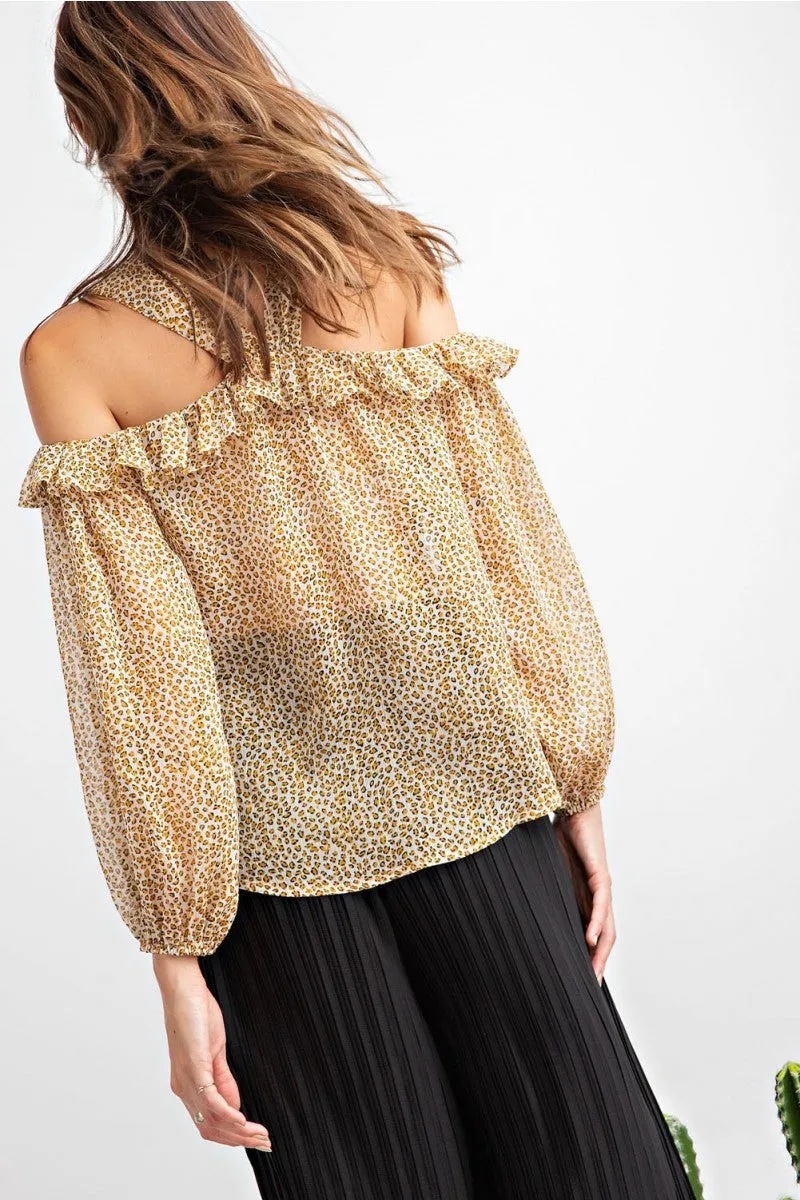 Daria Cold Shoulder Leopard Chiffon Blouse