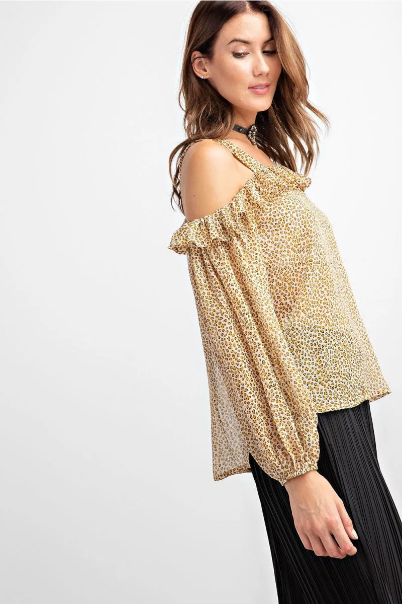 Daria Cold Shoulder Leopard Chiffon Blouse