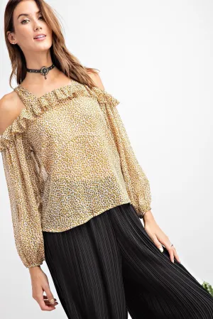 Daria Cold Shoulder Leopard Chiffon Blouse