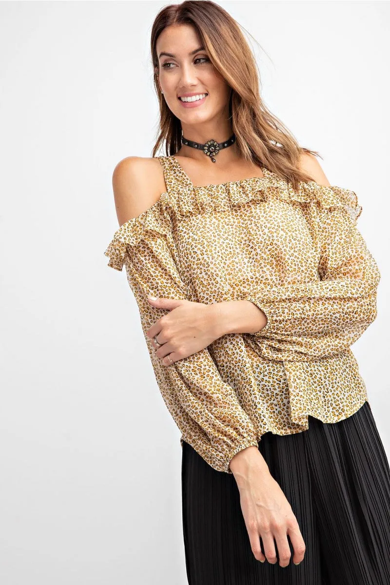 Daria Cold Shoulder Leopard Chiffon Blouse