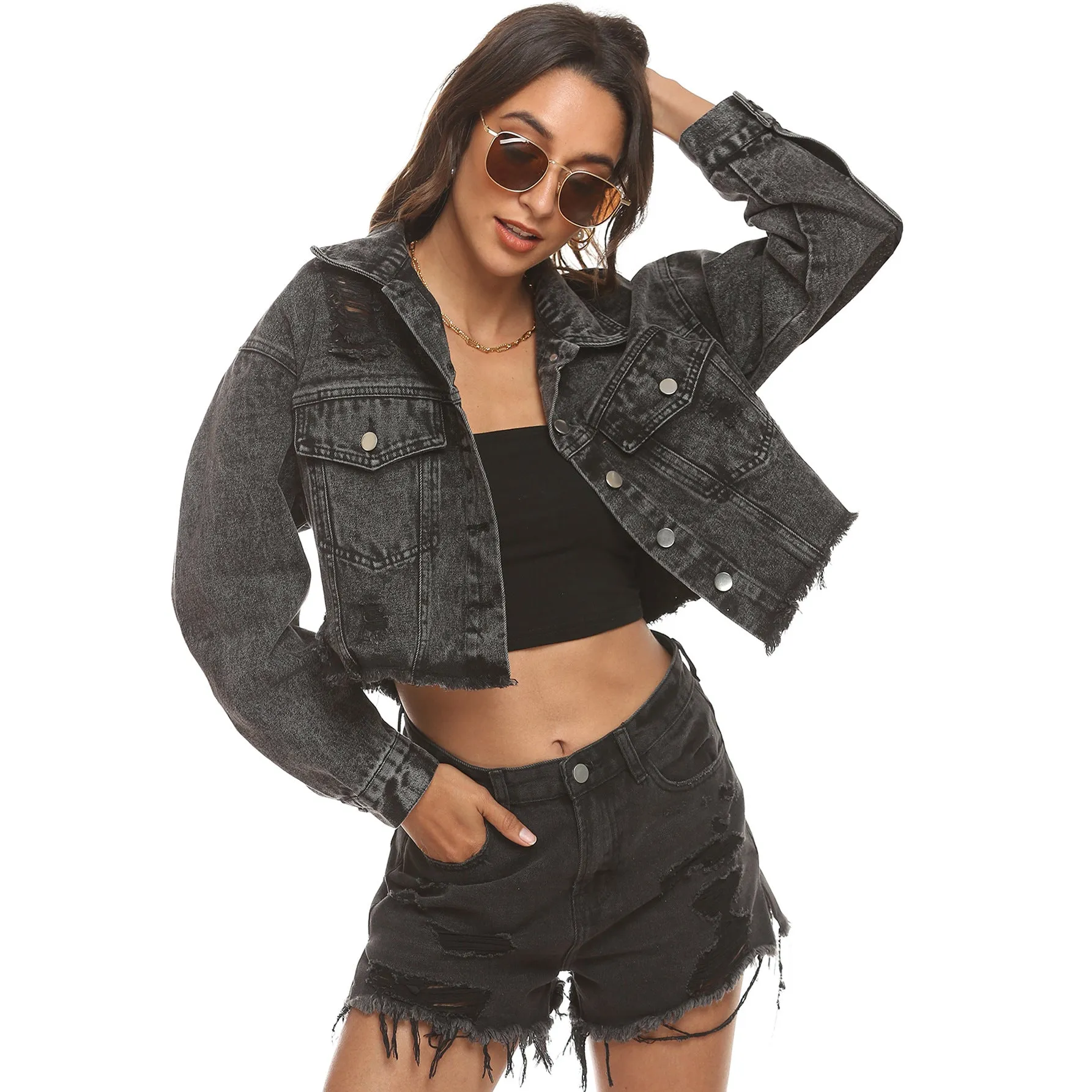 Denim Jacket For Women Short With Hole Style