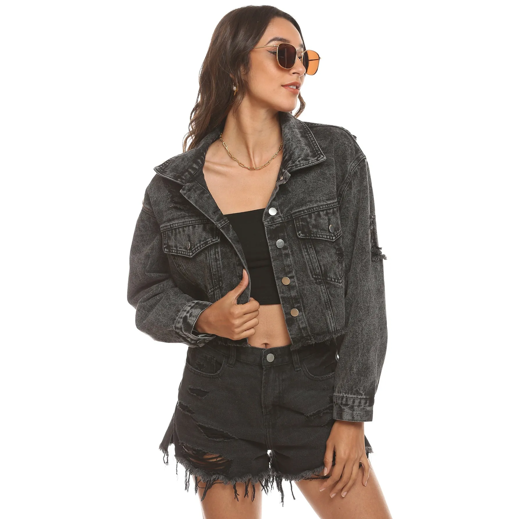 Denim Jacket For Women Short With Hole Style