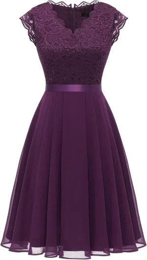 Dressystar Women's V Neck Sleeveless Lace Bridesmaid Dress Wedding Party Gown