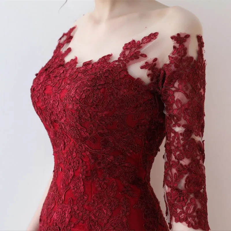 Elegant Off Shoulder Half Sleeve Lace Long Mermaid Evening Dresses Bridal Wedding Dress