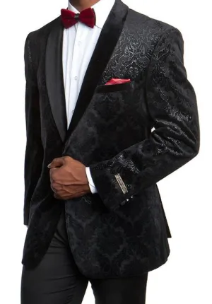 Empire Collection - Velvet Regular Fit Vintage Floral Blazer in Black