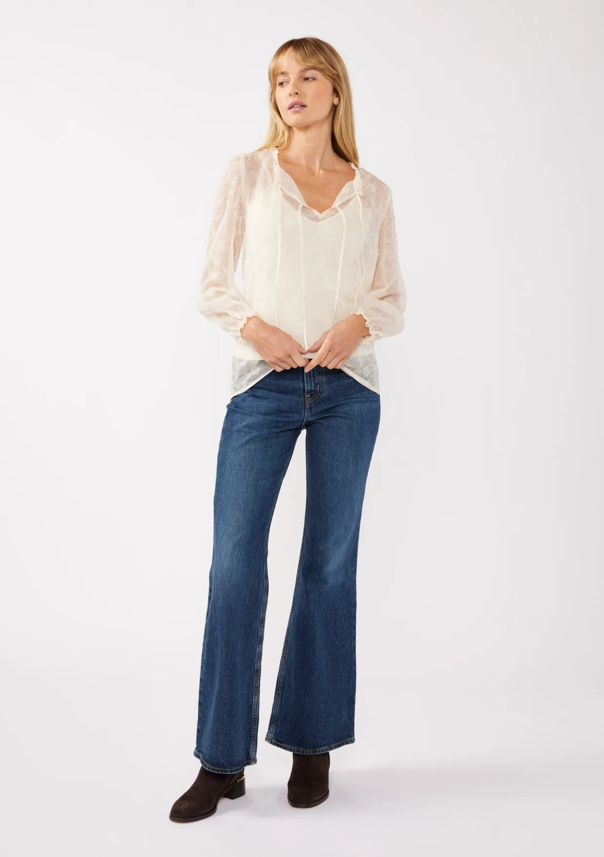 Floral Sheer Chiffon Tie Neck Blouse