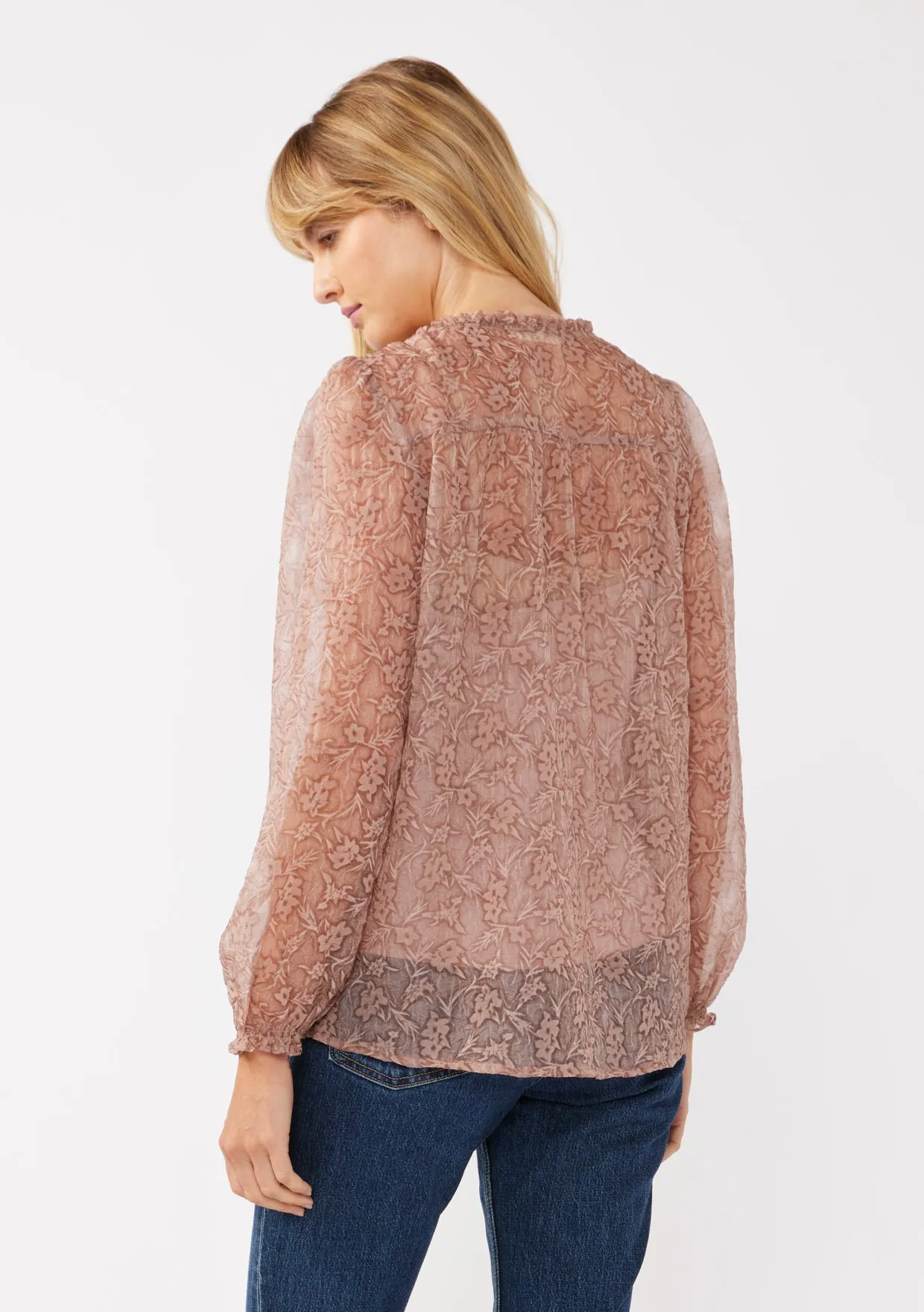 Floral Sheer Chiffon Tie Neck Blouse