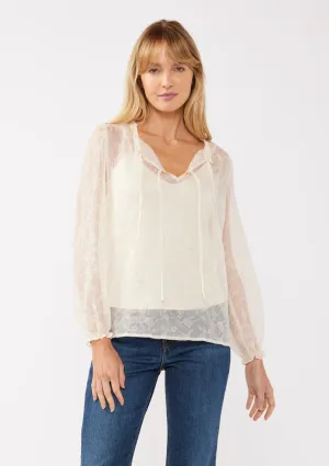 Floral Sheer Chiffon Tie Neck Blouse