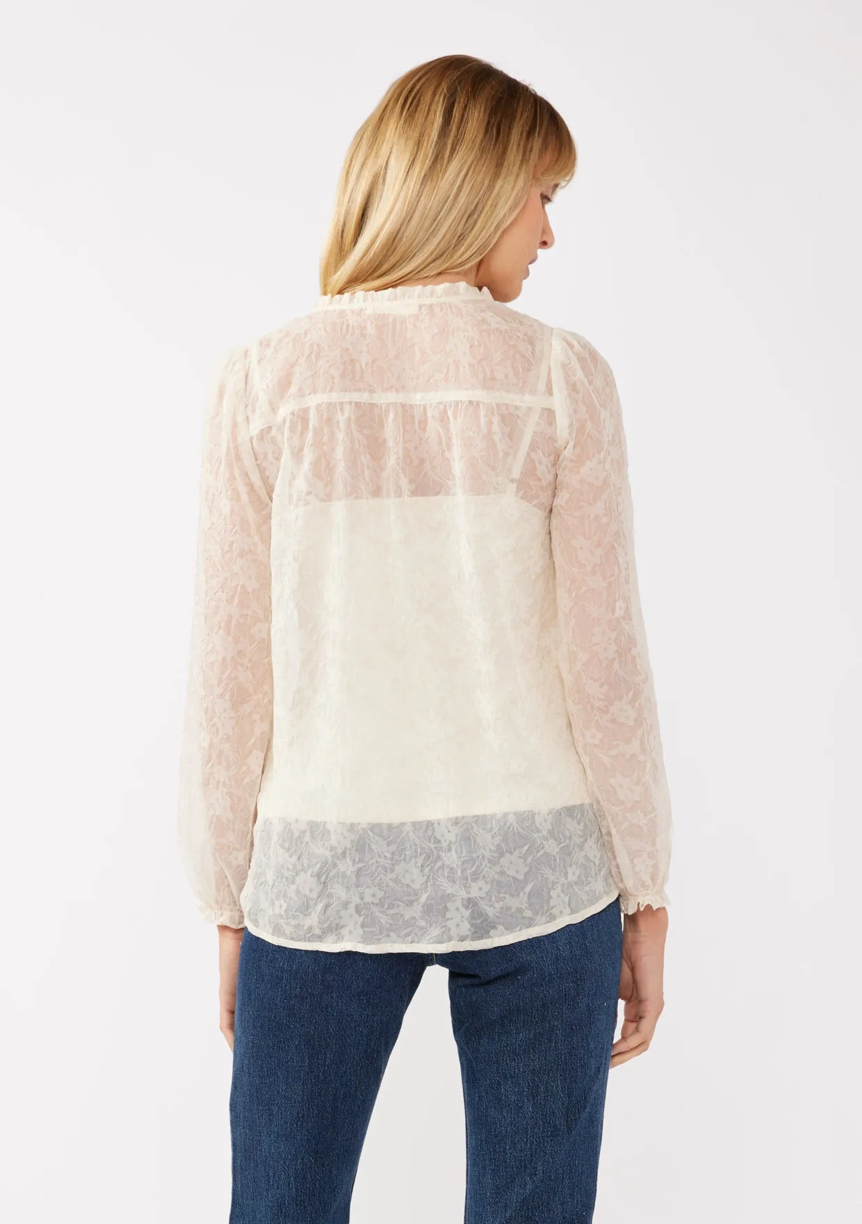 Floral Sheer Chiffon Tie Neck Blouse