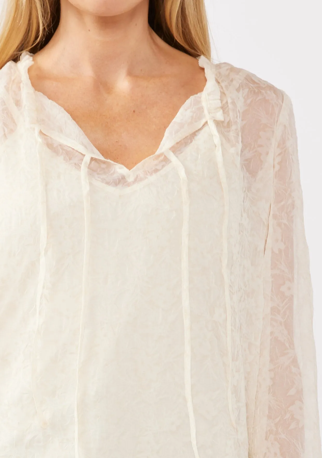 Floral Sheer Chiffon Tie Neck Blouse